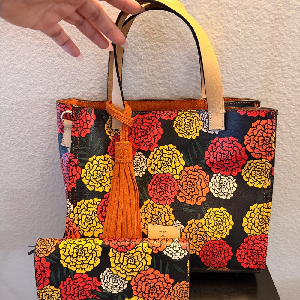 Floral Tote Bag with Tassel Accent - Multicolor